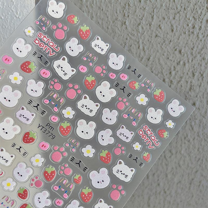 5D Embossed Cute Cartoon Space Cat Asterism Design Nail Art Sticker Decals Self Adhesive Supplies For Women And Girls