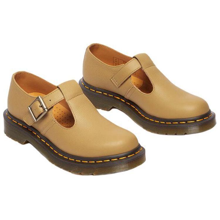 Dr. Martens Кожа Удобные Модные Туфли Мэри Джейн на Толстой Подошве Женская обувь Темно-желтый 32051776