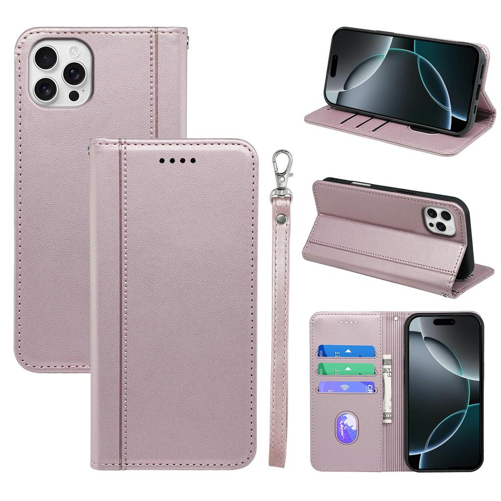 HX01 For iPhone 16 Pro Max Wallet Case Magnetic Closing PU Leather Phone Cover