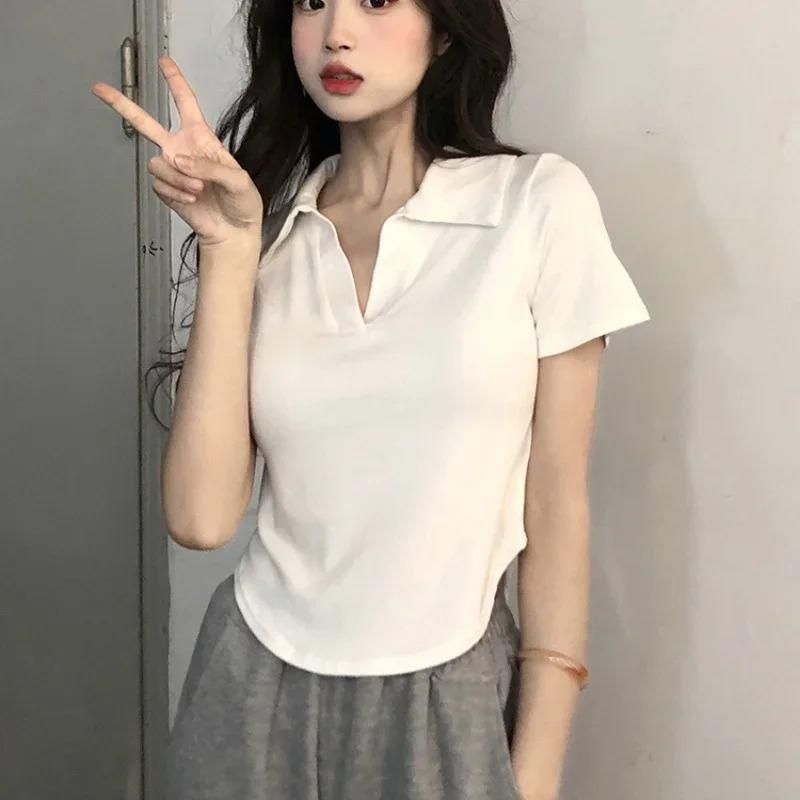 Футболка белая с V-образным вырезом и короткими рукавами, женская летняя дизайнерская Sense Niche, нерегулярная, облегающая, утягивающая, Gyaru Pure Desire Top
