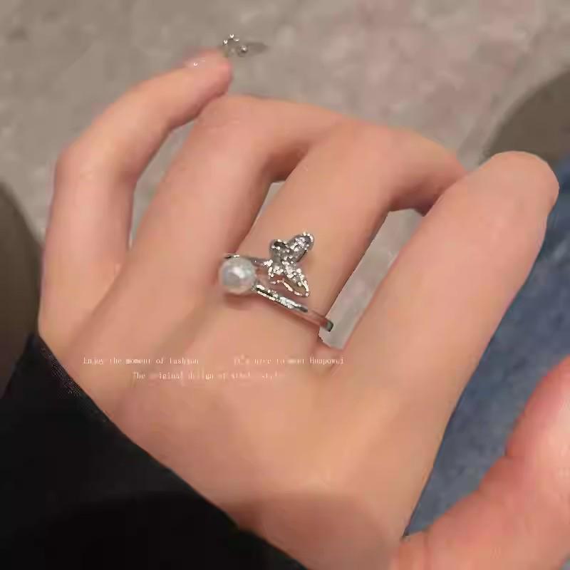 Корейская мода полное бриллиантовое регулируемое кольцо-бабочка - модное открытое кольцо на указательный палец для женщин