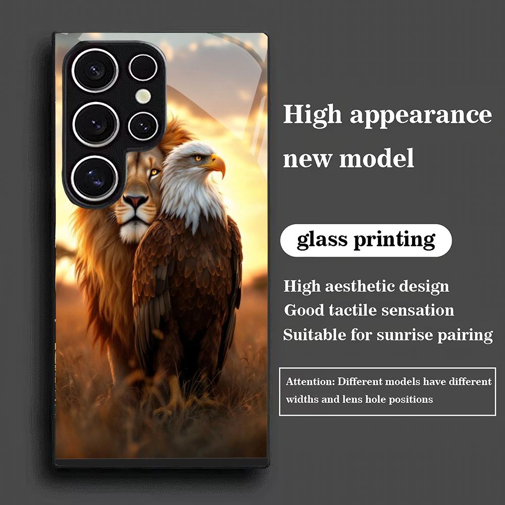 Чехол из закаленного стекла с рисунком "Лев и Орел" для Samsung Galaxy S26 S25 S24 S22 S21 S20 FE/Ultra/Plus, устойчивый к царапинам