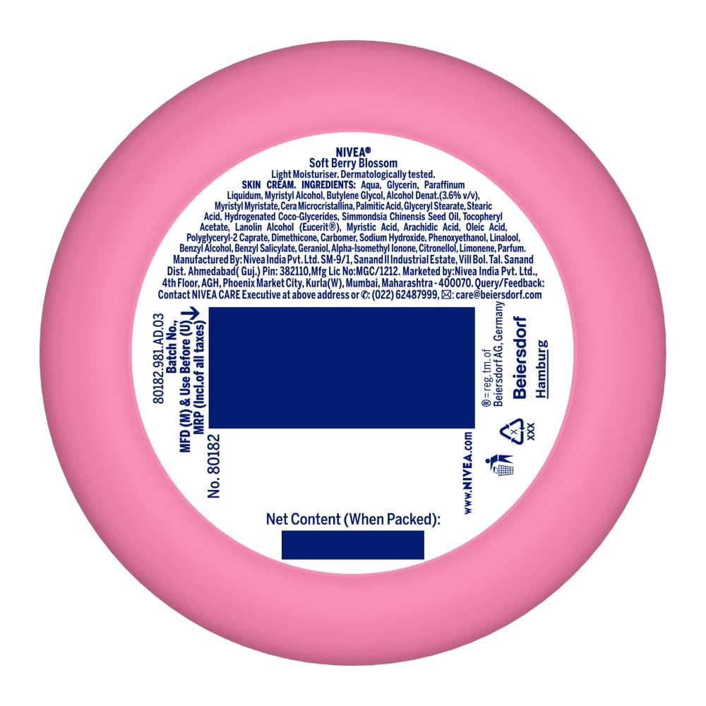 Nivea Увлажняющий крем Soft Berry Blossom 200 мл, Легкое увлажнение для лица, рук, тела, Витамин Е, масло жожоба, Нежирный