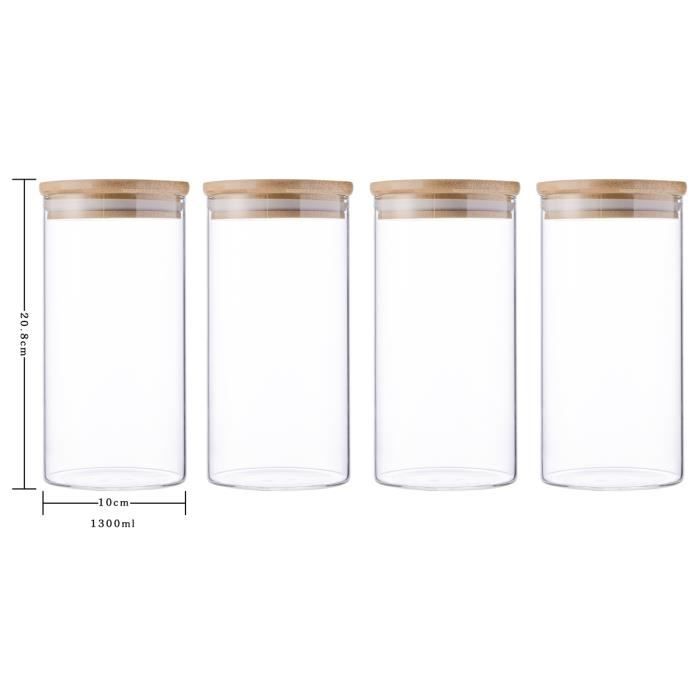 4x1300ml Food Storage Containers Preservation In Borosilicate Glass with Airtight Lid (10x20cm)