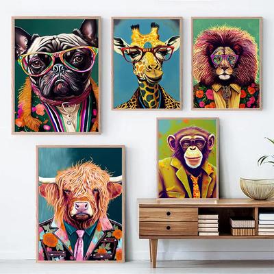 Мода Французский бульдог Лев Жираф Портрет Животные Холст Картина Постеры и принты Скандинавское настенное искусство Картина для гостиной