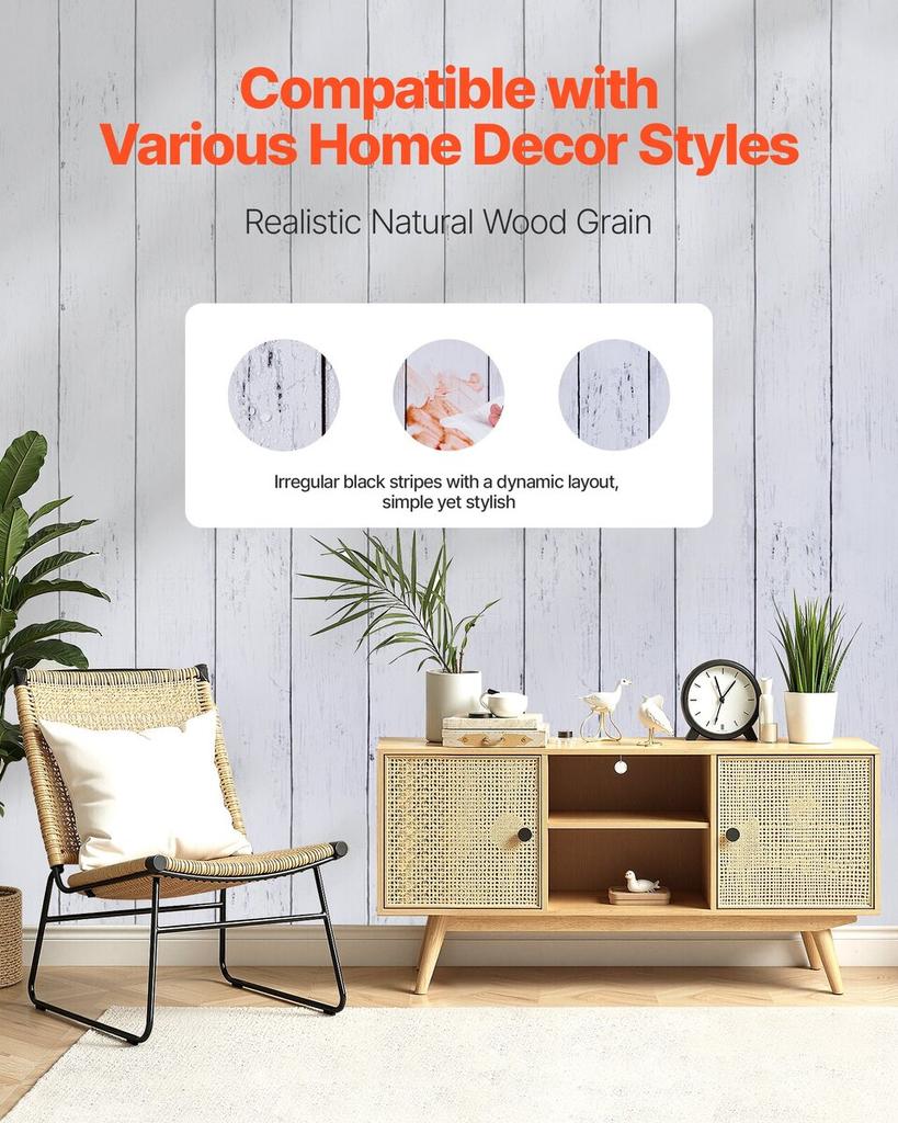 Peel and Stick Wallpaper, 45cm x 12m Contact Paper White Wood Textured Waterpoof Self Adhesive, Easy to Clean & Peel Wall Decorative Vinyl Roll for