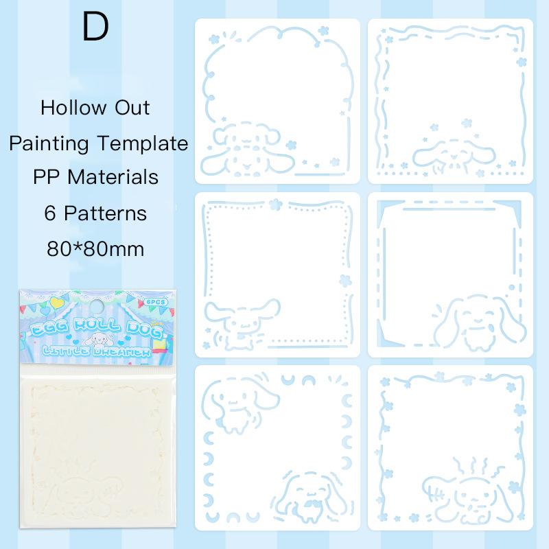 Journamm 6Sheets Hollow Flower Cartoon Drawing Template Diary DIY Graffiti Decor Painting Scrap Booking Decoration Album Crafts