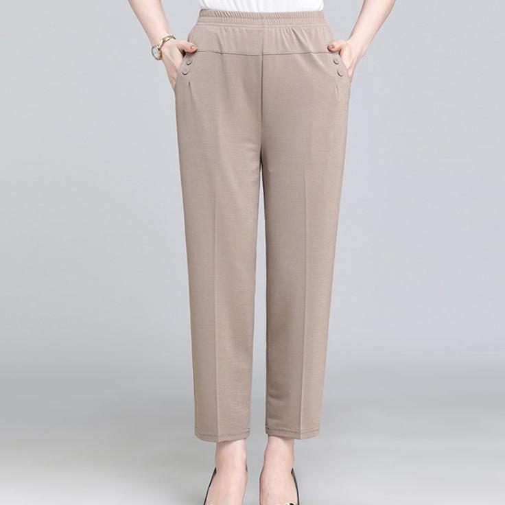 Брюки для женщин среднего и пожилого возраста, весна-лето, тонкие, эластичные, свободные, хлопковые, длинные, повседневные, для мам, большие размеры