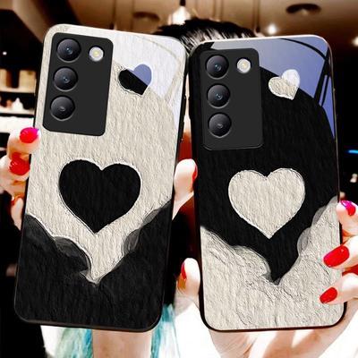 Любовь Черный И Для Y72 33S 11 03 36 96 Lite 35 16 Iqoo 12 V40 SE 5G 29 40 21 30 X80 Pro Vivo Закаленное Стекло Чехол для Телефона Черный