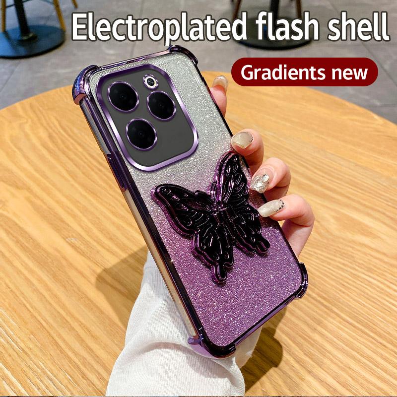 Роскошный чехол для телефона с гальваническим покрытием, противоударной подставкой-бабочкой для Infinix Hot 40 Pro 30 30i 40i 10S NFC 10 Lite 9 Play, блестящая мягкая обложка