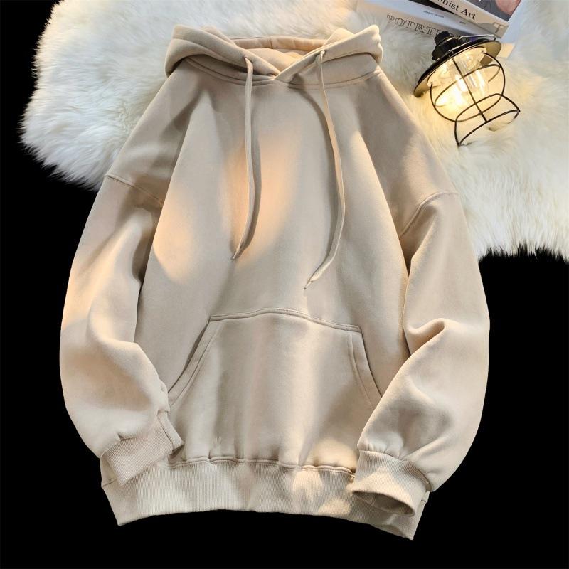Мужские повседневные свободные толстовки из флиса, однотонные хлопковые свитера с капюшоном, толстовки унисекс с капюшоном, зимняя толстовка