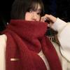 Containing Wool Soft and Waxy Red Knitted Scarf for Women Winter Korean Style Warm Atmosphere Christmas and New Year Scarf