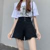 Classic and Minimalist Fashion Versatile Black Female Summer Loose High-waisted Thin Outside Wearing Broken Holes Wide-legged A Word Denim Shorts