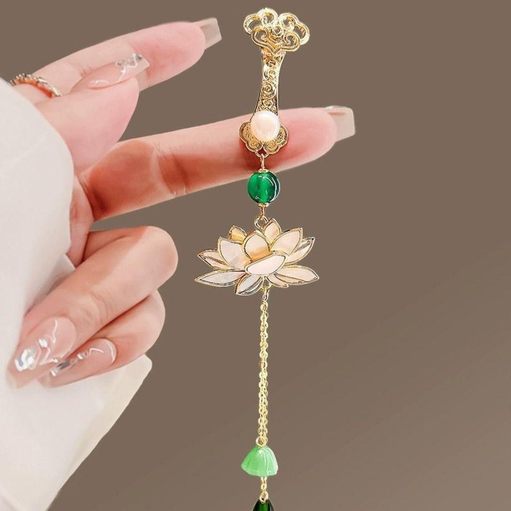 Long Tassel Chinese Style Brooch Electroplating Retro Lotus Brooch  Party Jewelry