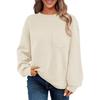 Autumn Winter Round Neck Solid Loose Casual Sweatshirt Women Long Sleeve Pocket Simple All-match Pullover Top