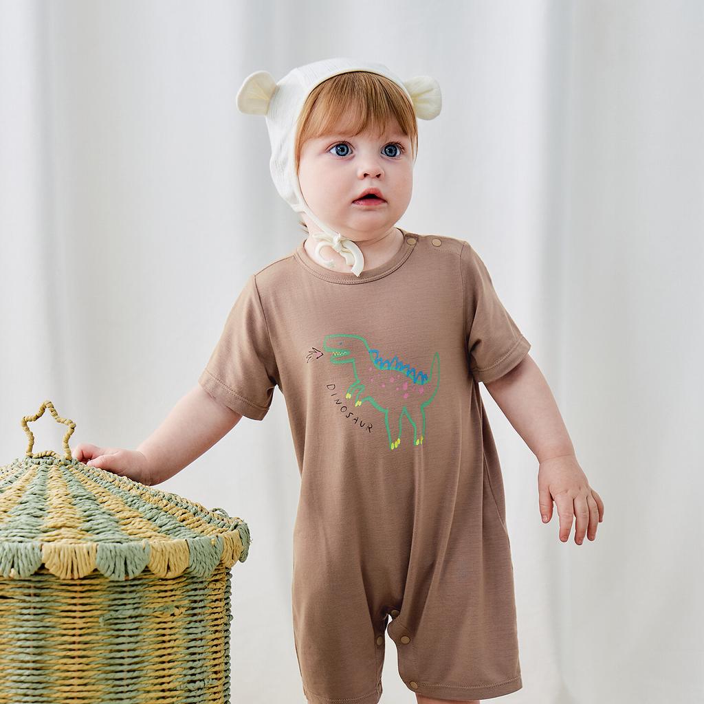 Mini Balabala baby jumpsuit cute dinosaur home climbing suit breathable skin friendly Modal 2026 summer outfit