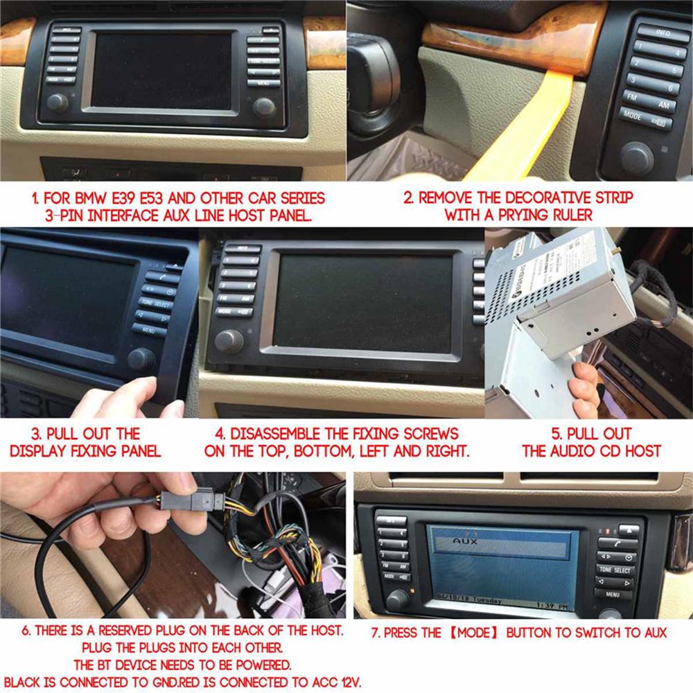 12V 3PIN Car Audio Bluetooth 5.0 HIFI Cable Adaptor Microphone For BMW E54 E39 E46 E38 E53 X5