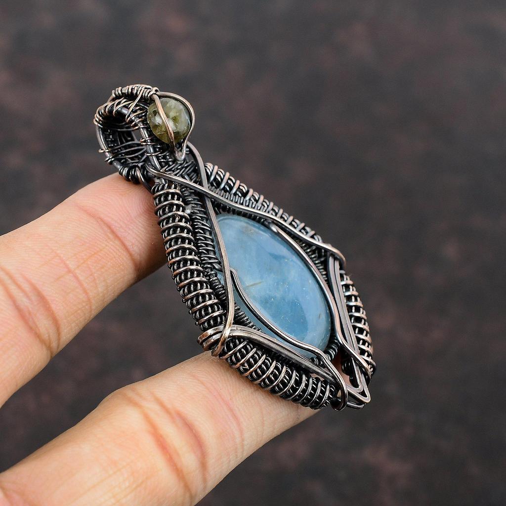Aquamarine Pendant Copper Wire Wrapped Pendant Labradorite Pendant Copper Jewelry Gift For Mother Wrapped Gemstone Pendant Handmade Pendant