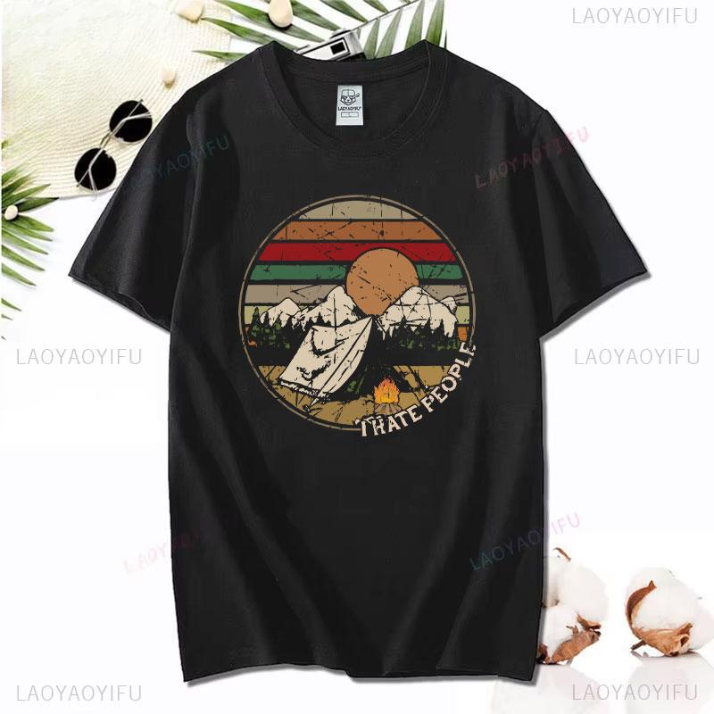 Love Camping I Hate People Vintage Funny TShirt Unisex Tees Camping Hiking Short Sleeve Tops Camper Gift Cotton ONeck TShirt