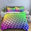 3Pcs Iridescent Honeycomb Bedding Set, Pastel Rainbow Hexagon 3D Print Duvet Cover Pillowcases Single Double King Queen, Gift