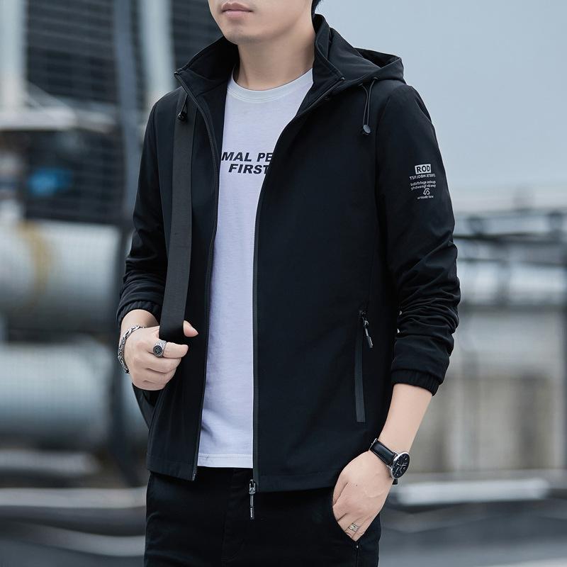 Men's Hooded Jacket Spring and Autumn New Casual All-match Tops Stand Collar Jacket Men's Coat Clothes