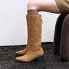 Fashion 2024 Winter Women Boots Pointed Toe Knee-high Boots Women Shoes Slip-on Modern Ladies Shoes Retro Chelsea Western Boots