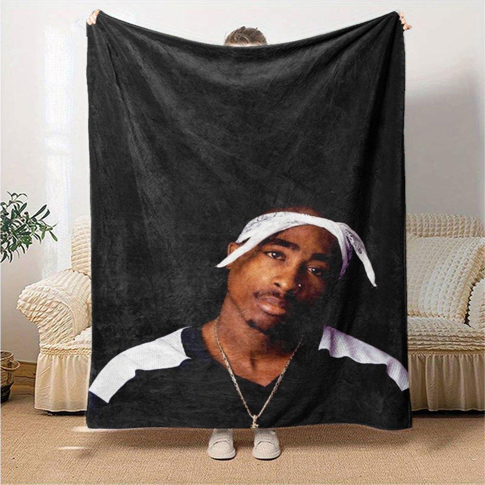 1 шт. Плед в стиле Hip Hop 2Pac, Мягкий, Легкий, Для всех сезонов, Многоцелевой плед для дивана, кровати, офиса и пикников, Французский стиль с культовыми обложками альбомов и цитатами