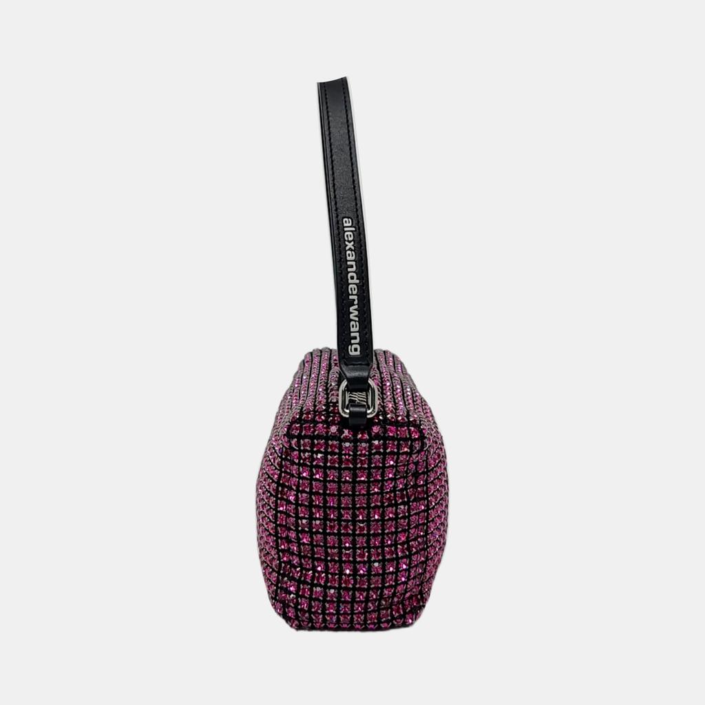 [Pre-Owned] Top Handle Chain Mesh Zipper Closure Crystal Rhinestone Leather Underarm Shoulder Bag - Excellent #1PR6ATT