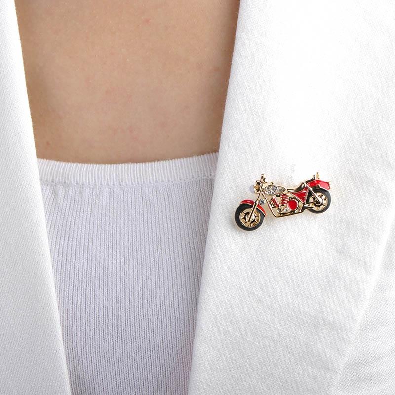 Blucome Fashion Motorcycle Brooch Gold-color Red Enamel Brooches Girls Kids Gifts Jewelry Suit Collar Sweater Accessories Pins