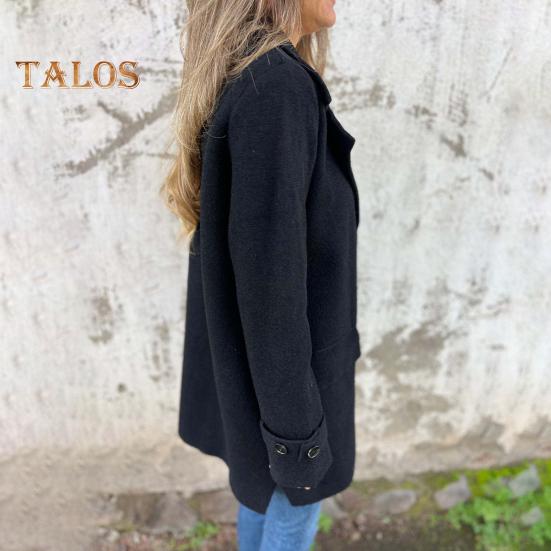 Женское шерстяное пальто с лацканами, длинный рукав, однобортное, средней длины, с боковыми карманами, однотонное, в стиле коммутации, верхняя одежда