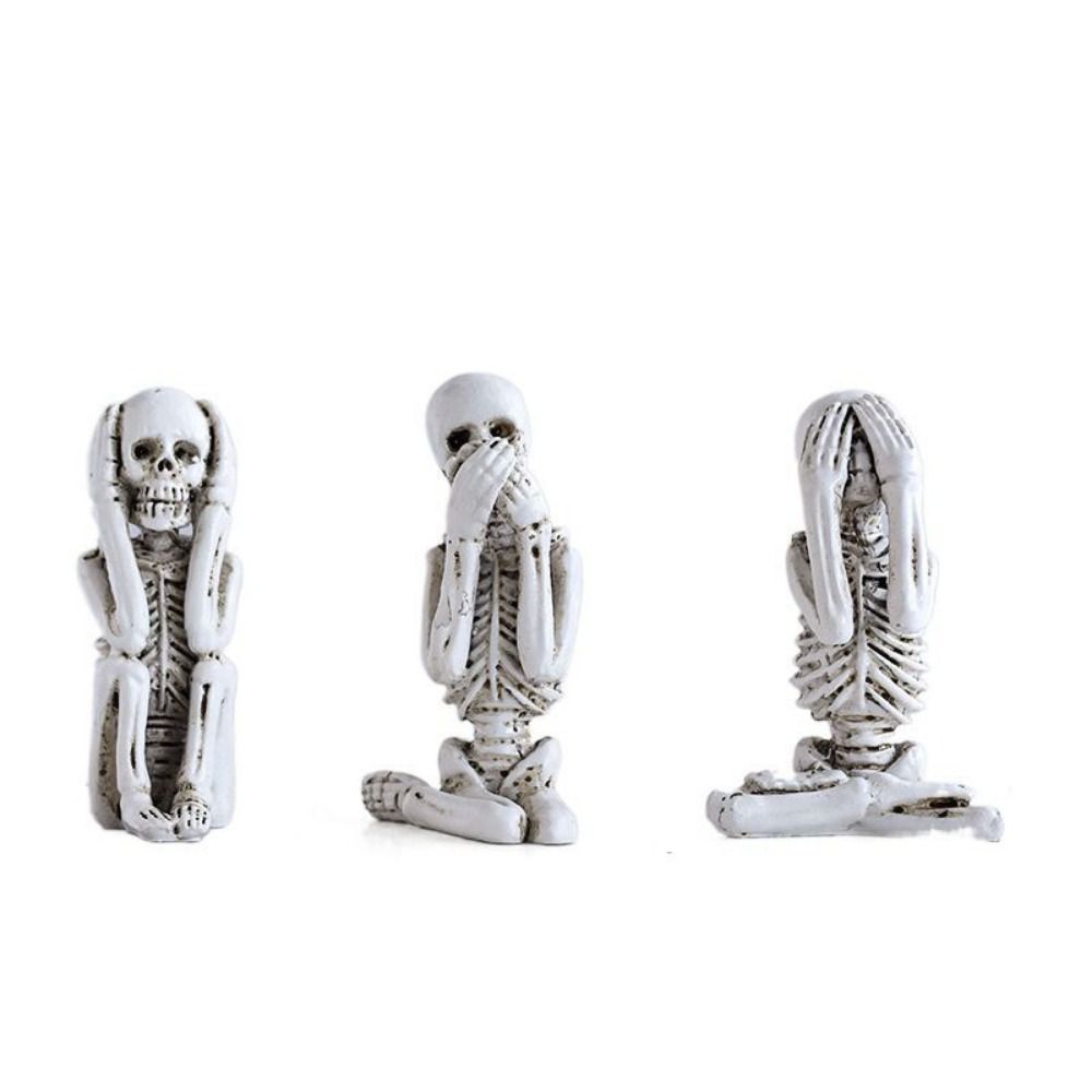 3pcs Mini No Listen No Look No Say Skull Gothic Skull Statue Decor for Dining Room