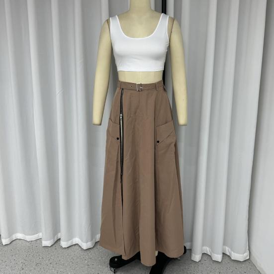 2 шт./компл., женский комплект с верхней юбкой, короткий топ без рукавов с глубоким вырезом и высокой талией, макси-юбка трапециевидной формы с разрезом и поясом, однотонная уличная одежда, укороченная клубная одежда для вечеринок