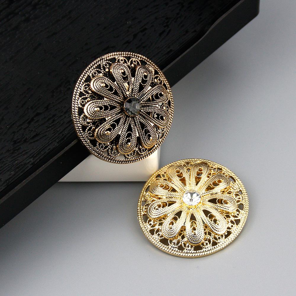 Gold Color Round Crystal Brooch Ladies Robe Brown Brooch Wedding Jewelry Gift