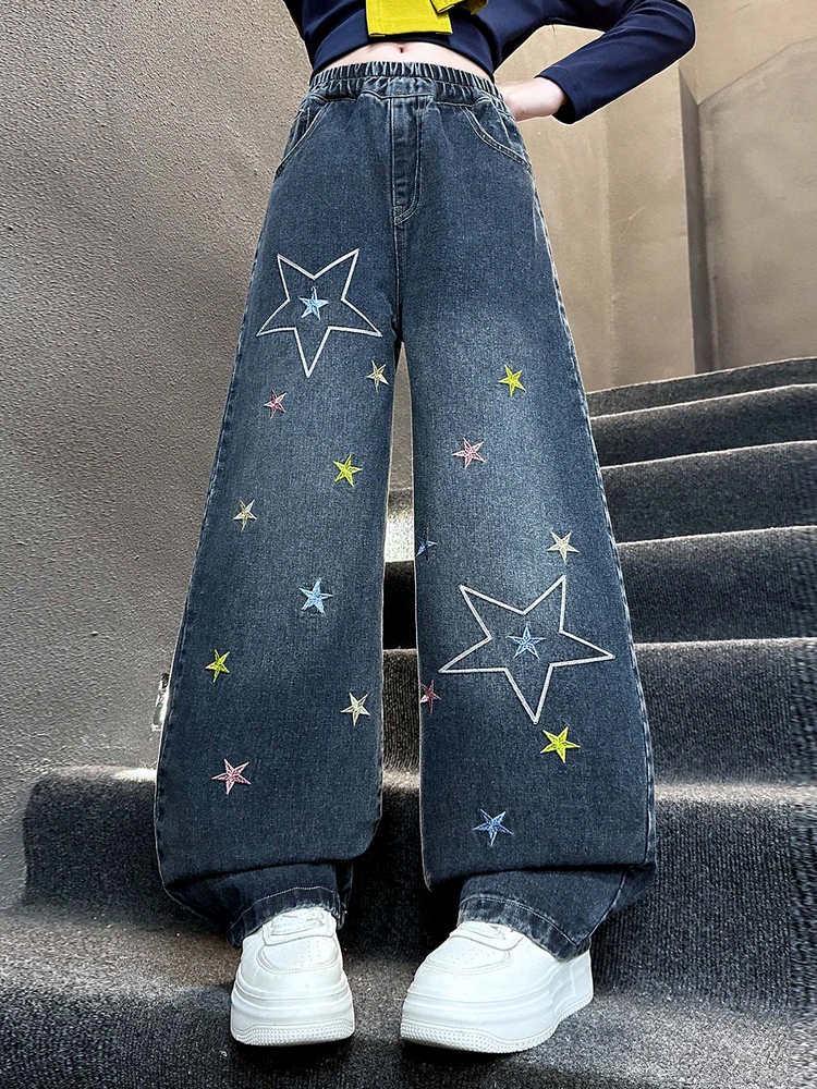 Women's 2025 Autumn Retro Star Embroidered Wide-Leg Jeans