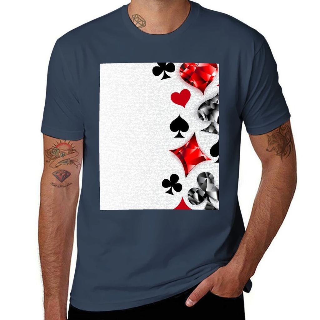 Gray Background With Polygonal Playing Cards Symbols Tshirt Fashion Print Casual Short Sleeve Tshirt