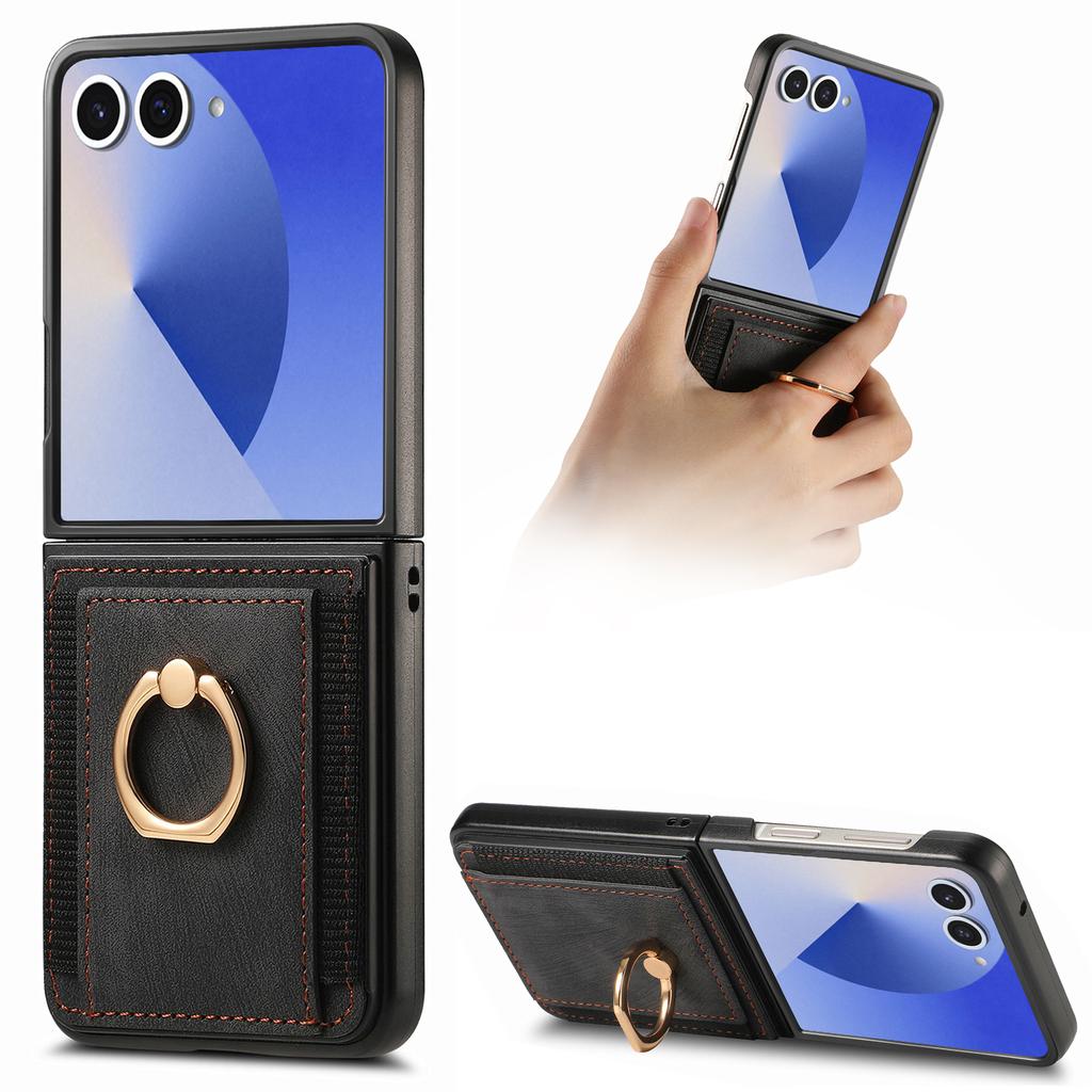 For Samsung Galaxy Z Flip7 5G Phone Case Leather Back Cover with Card Slots Kickstand