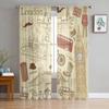 Vintage London Doodles Sheer Curtains for Living Room Transparent Tulle Window Treatments Bedroom Kitchen Home Decor Veil Drapes