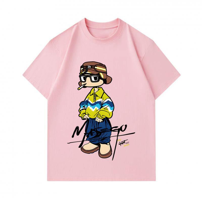 Men's 100% Cotton Crew Neck Short Sleeve T-Shirt, Cool Cartoon Character Print Casual Loose Tees, Breathable Lightweight Streetwear Tops for Daily Out