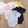 Комбинезон с воротником из дышащего хлопка для новорожденных и маленьких мальчиков, комбинезон с короткими рукавами для дома
