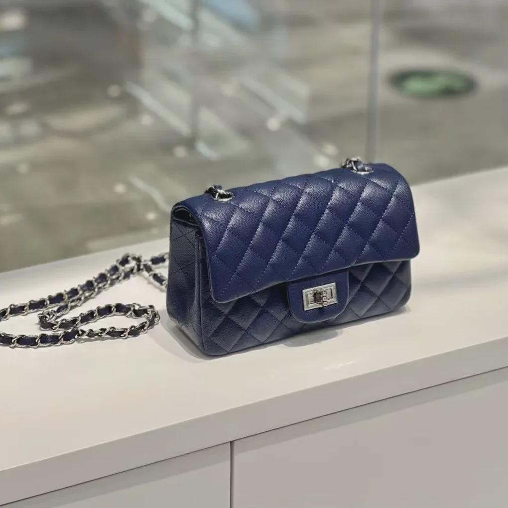 Diamond Flap Genuine Leather Women's Chain Shoulder Bag - Trendy High-Grade Small Square Crossbody for Autumn/Winter