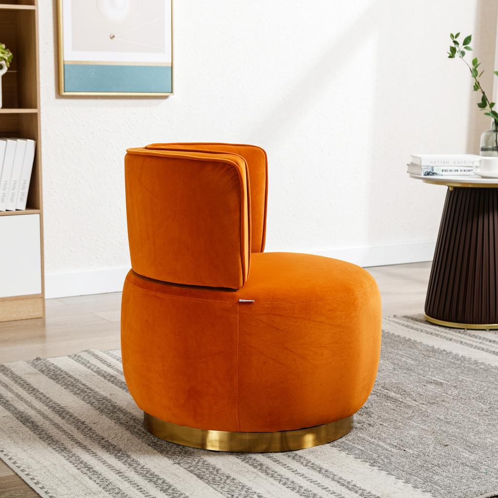 360 Degree Modern Swivel Chair Velvet Finish Comfortable Backrest Stable Structure Living Room Chairs Barrel Suitable for Bedroom Study, Orange Color