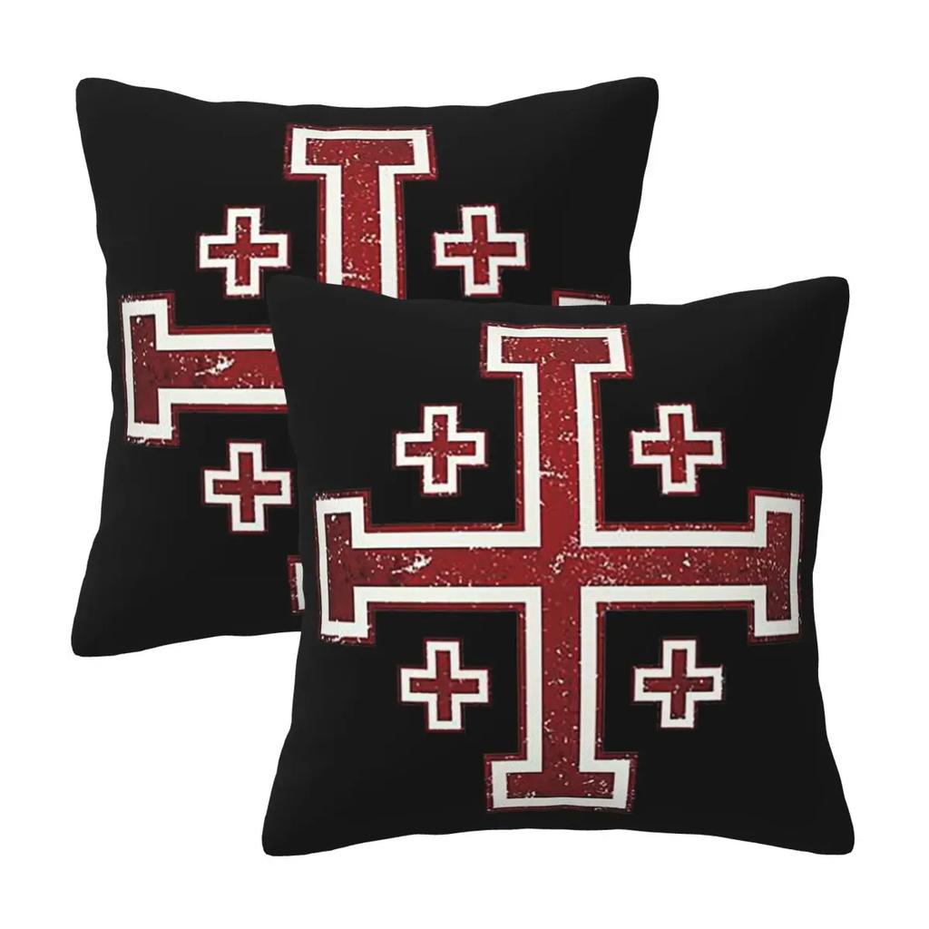 Jerusalem Cross Medieval Knights Cross Crusader 2 Pcs Square Pillowcase Pillow Cover Cushion Throw Pillow For Home Living Room
