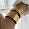 Trendy Punk Gold Plated Stainless Steel Wide Flower Cuff Bangle for Women Luxury Irregular Geometric Bracelet Jewelry Party Gift