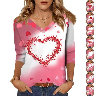 Женская модная повседневная свободная футболка с v-образным вырезом и рукавами 3/4 с принтом, женский топ