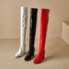 Женские сапоги на высоком каблуке, сексуальные, в европейском и американском стиле, осень-зима, новые однотонные, с острым толстым каблуком, большие размеры, до колена