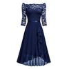 Sexy Gown Dress Off Shoulder Waist-Hugging Midi Dress Lace Splicing Half Sleeve Irregular Ruffle Hem Chiffon Dress