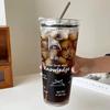 Стеклянная кружка для воды объемом 1000 мл, термостойкая, для девочек, с крышкой и трубочкой, для молока, сока и кофе.