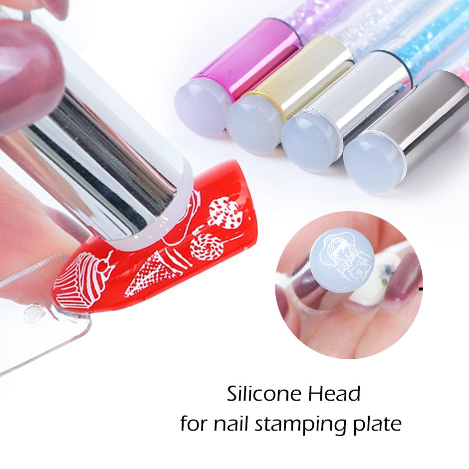 Double-Ended Nail Pen Nail Art Gradient Painting Sponge Silicone Nail Art Stamp Manicure Tool with Rhinestone Handle