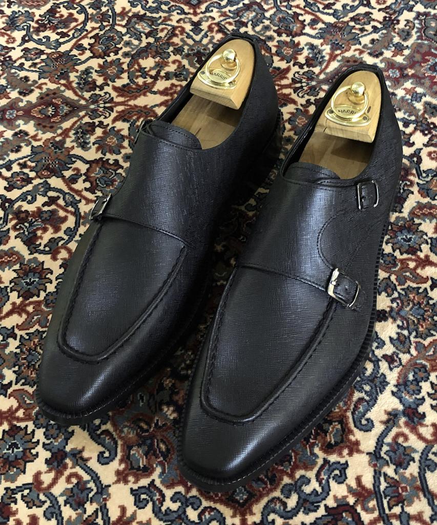 Joenshoe Harris Saffiano Double Monk Strap Black