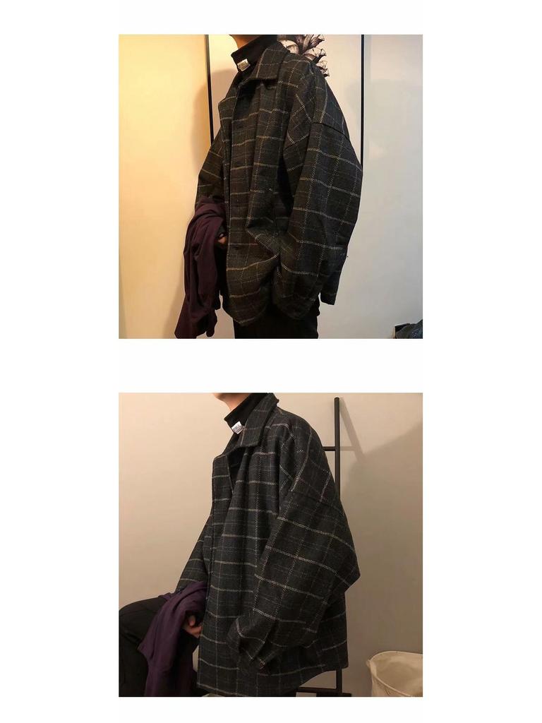 Мужская модная шерстяная куртка в клетку в стиле ретро - Осень/Зима 2022 г., корейский свободный крой